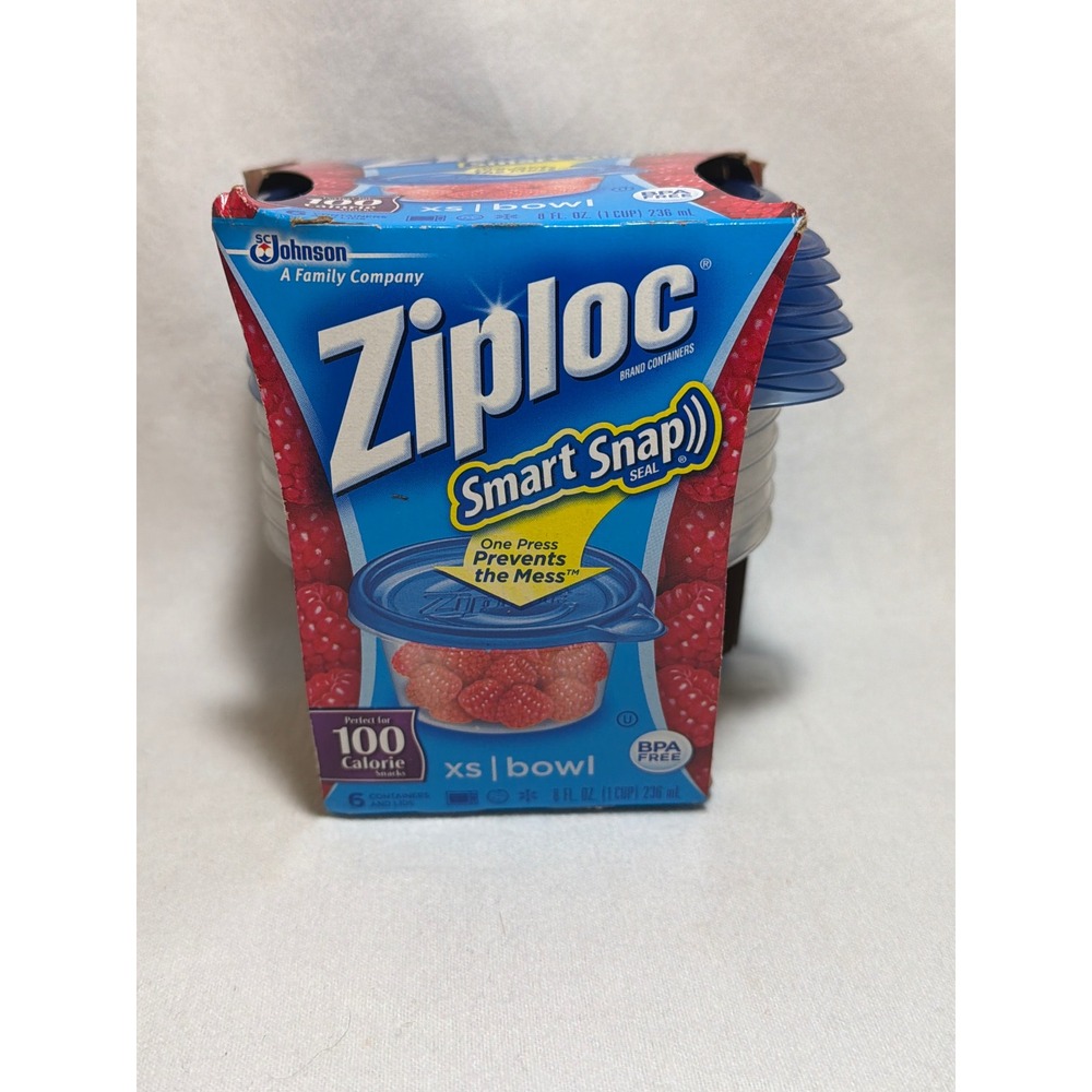 Ziploc SmartSnap Seal XS Bowl 1 Cup 8oz Food Storage Containers 6 Count Blue Lid